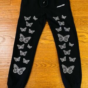 Black Joggers with Sparkly Butterfly Design